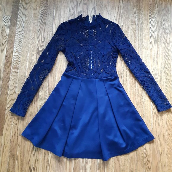 Windsor navy crochet top fit and flare dress - Picture 1 of 4